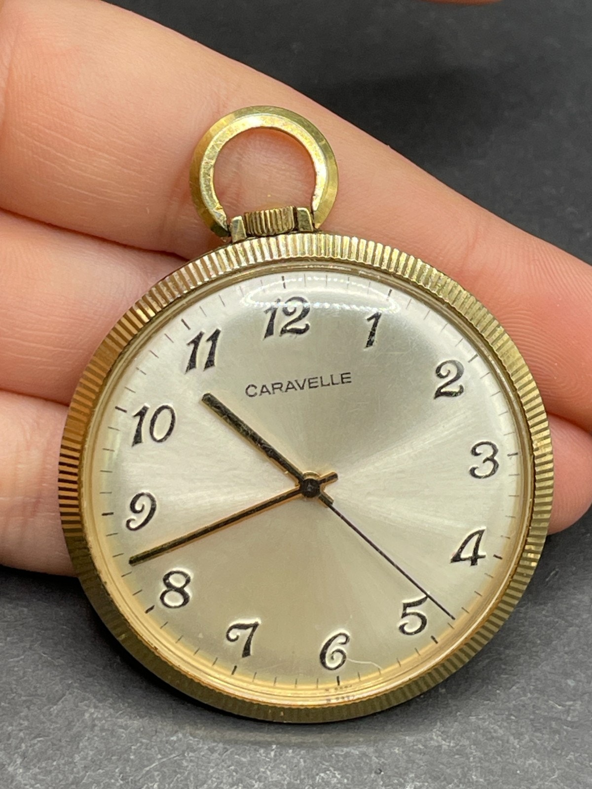 Vintage Caravelle Gold Tone Pendant Watch Mechanical Wind Up Pocket Watch